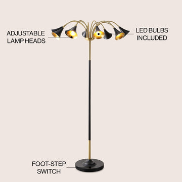 Vivian 61" 10-Light Mid-Century Modern Iron Medusa Multi Head LED Floor Lamp - JONATHAN Y